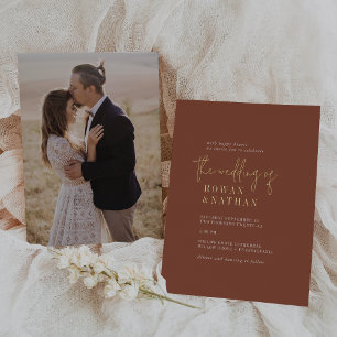 Modern Chic Gold Foil Terracotta Photo Wedding Foil Invitation
