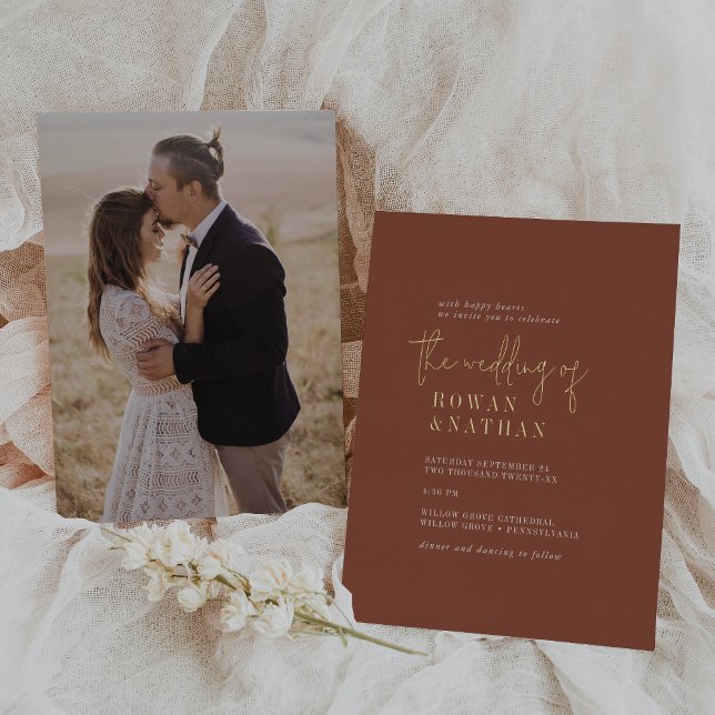 Modern Chic Gold Foil Terracotta Photo Wedding Invitation (Creator Uploaded)