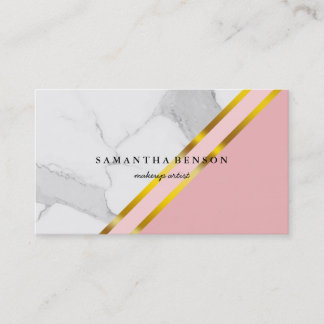 Modern chic gold geometric white marble business card