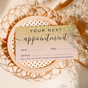 Modern chic gold glitter blush ombre professional appointment card