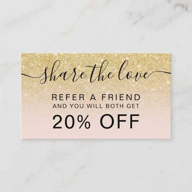Modern chic gold glitter blush ombre professional referral card (Front)
