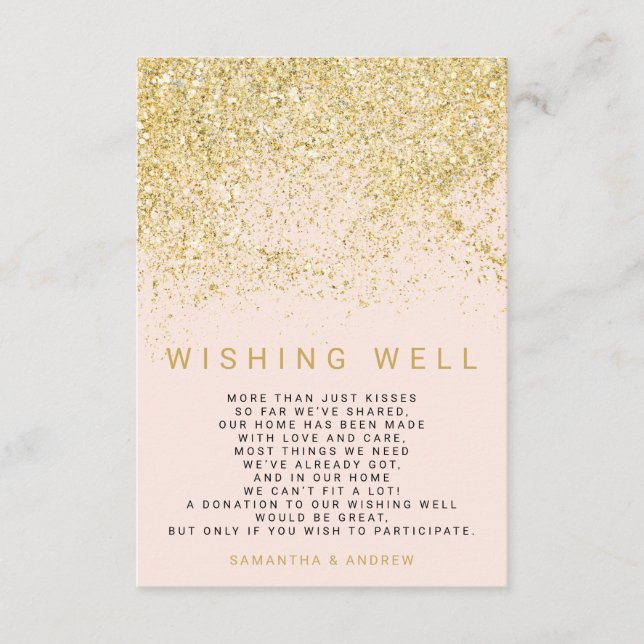 Modern chic gold glitter blush pink wishing well enclosure card (Front)