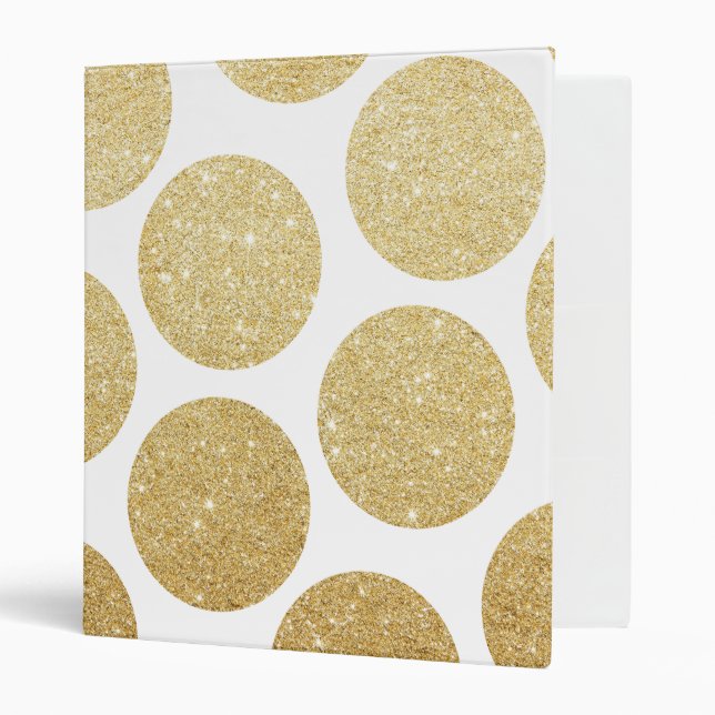 Modern chic gold glitter effect polka dots pattern 3 ring binder (Front/Inside)