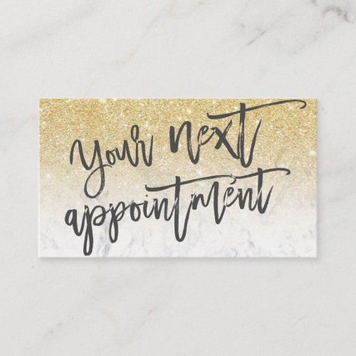 Modern chic gold glitter marble script typography appointment card