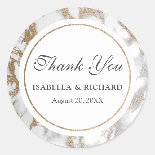 Modern Chic Gold Glitter Marble Thank You Classic Round Sticker