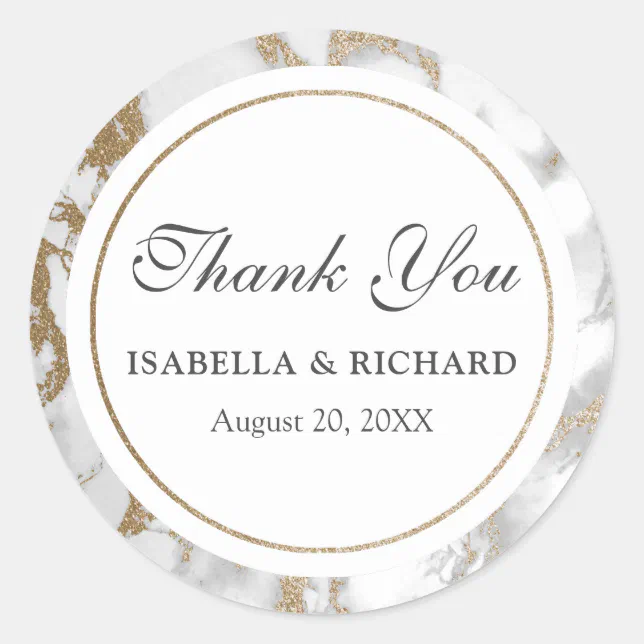 Modern Chic Gold Glitter Marble Thank You Classic Round Sticker | Zazzle