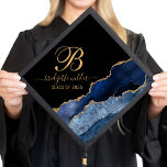Modern Chic Gold Glitter Navy Blue Agate Monogram  Graduation Cap Topper<br><div class="desc">An elegant chic navy blue agate geode with gold glitter veins of color on a slate black graduation cap topper. A stylish monogram for your graduation. Add your initial,  name and graduating class year.</div>