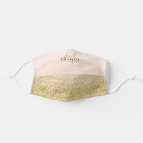 Modern chic gold glitter ombre pink monogram adult cloth face mask