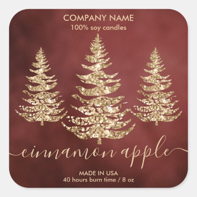 Modern Chic Gold Glitter Pine Christmas Candle  Square Sticker (Front)