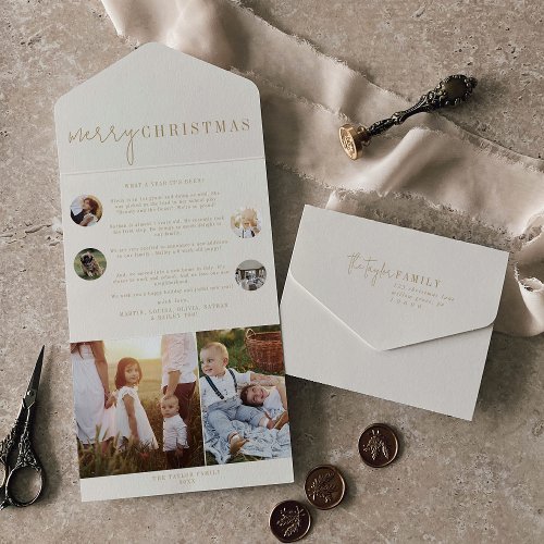 Modern Chic  Gold Merry Christmas Multi Photo All In One Invitation