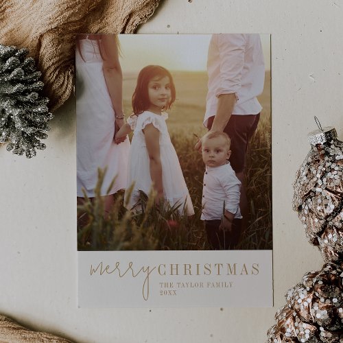 Modern Chic  Gold Merry Christmas Photo Holiday Card