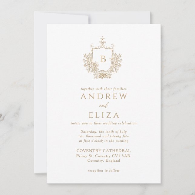 Modern Chic Gold Monogram Wedding Invitation (Front)