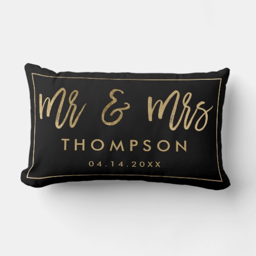 Modern chic gold Mr and Mrs wedding keepsake names Lumbar Pillow