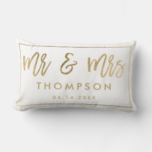 Modern chic gold Mr and Mrs wedding keepsake white Lumbar Pillow