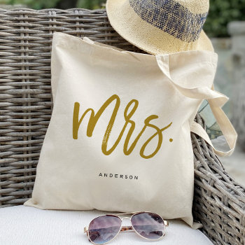 Modern Chic Gold Mrs. Calligraphy Tote Bag by Precious_Presents at Zazzle