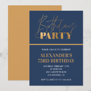Modern Chic Gold Navy blue 73rd birthday party Invitation