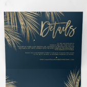 Modern chic gold palm tree navy blue wedding Tri-Fold invitation (Inside First)