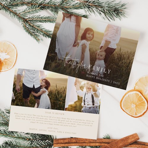 Modern Chic  Gold Photo Overlay Family News Holiday Card
