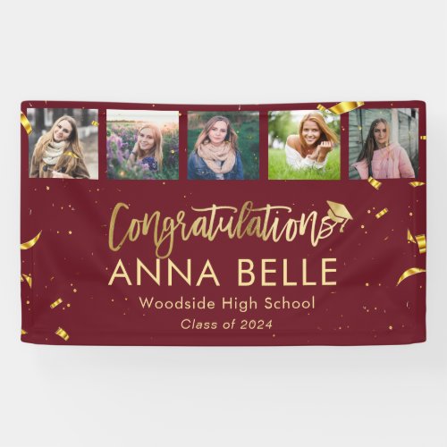 Modern Chic Gold Script Photo Collage Graduation Banner