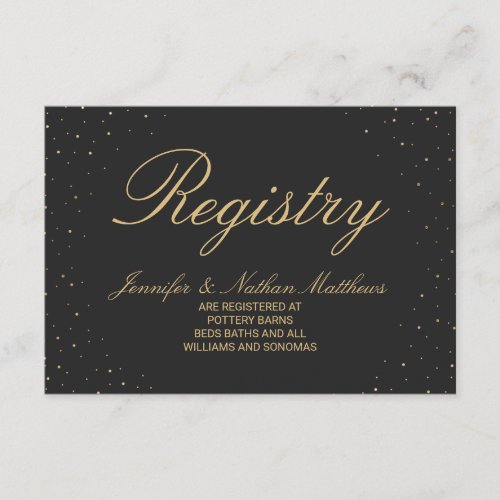 Modern Chic Gold Speckled on Black Gift Registry Enclosure Card