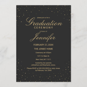 Modern Chic Gold Speckled on Black Graduation Invitation