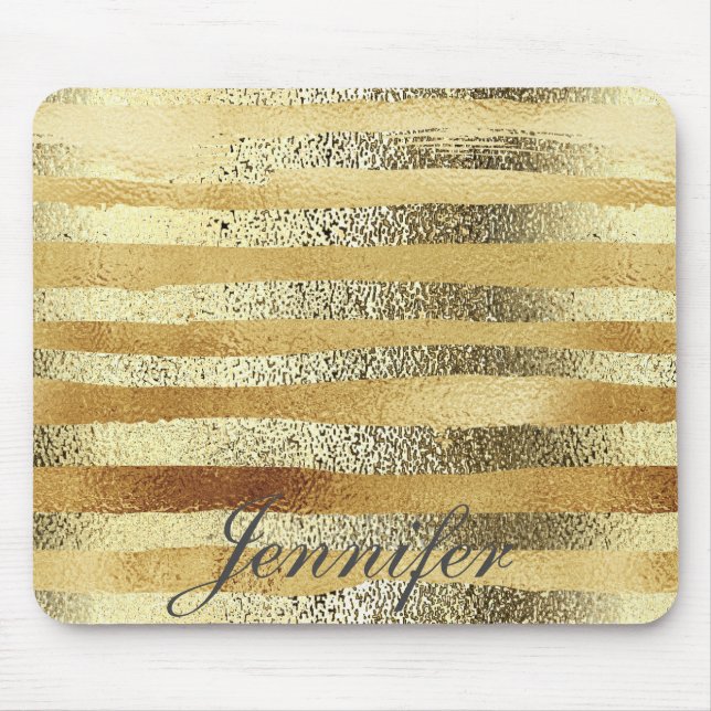 Modern chic gold stripes personalized mouse pad (Front)
