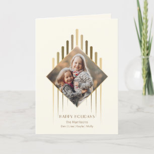 Modern Chic Gold Strokes w/Diamond-Shaped Photo Holiday Card