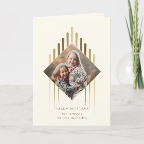 Modern Chic Gold Strokes wDiamond_Shaped Photo Holiday Card