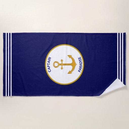 Modern chic golden anchor on navy blue beach towel Zazzle