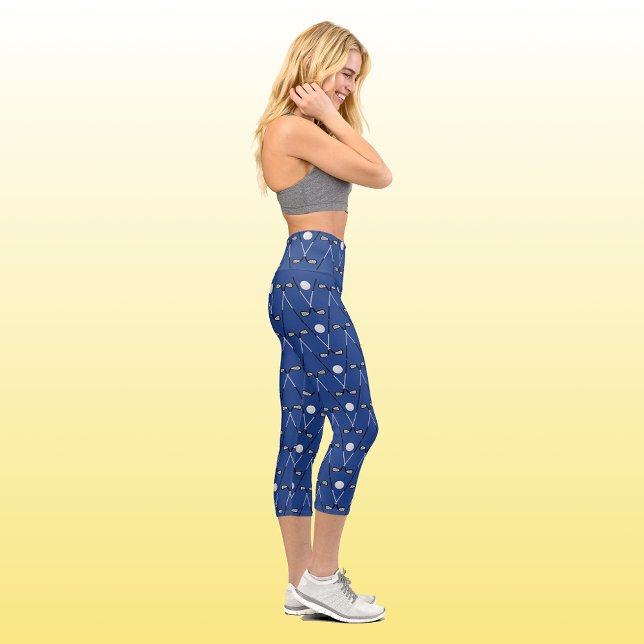 Modern chic golf pattern navy blue capri leggings (Creator Uploaded)