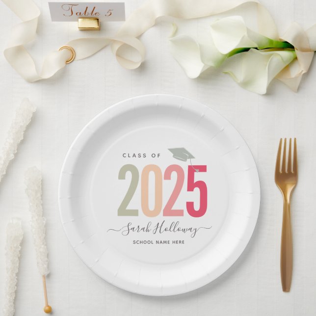 Modern Chic Graduation Blush Pink Grad Party Paper Plates (Wedding)