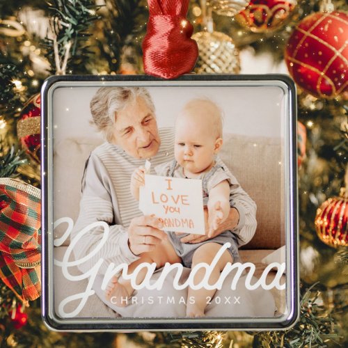 Modern Chic Grandma Photo Christmas Holiday Metal Ornament