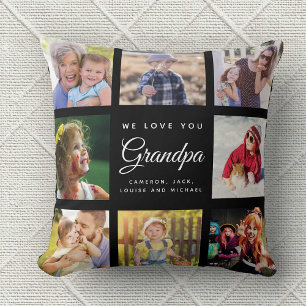 Modern Chic Grandpa Keepsake Family Photo Collage Throw Pillow