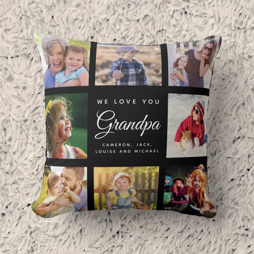 Modern Chic Grandpa Keepsake Family Photo Collage  Throw Pillow