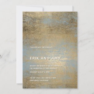 Modern Chic Gray Blue Gold Wedding Invitation
