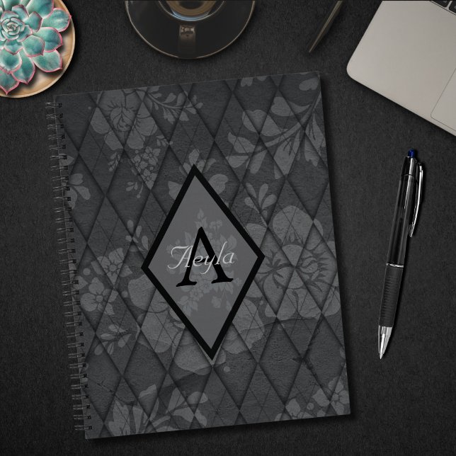 Modern Chic: Gray Flowers with Diamond Monogram Notebook (Creator Uploaded)