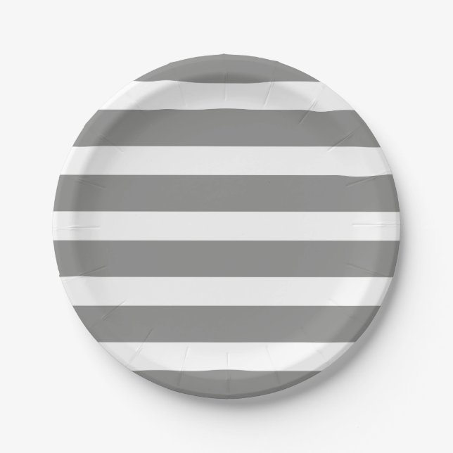 Modern Chic Gray Stripe Birthday Party Paper Plates (Front)