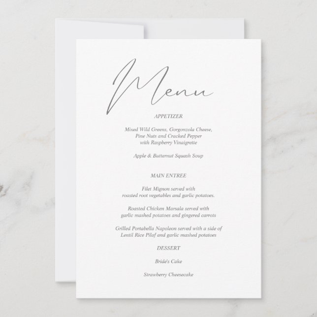 Modern Chic Gray & White Menu Invitation (Front)