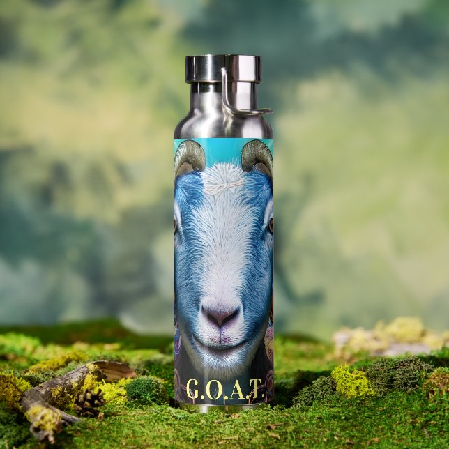 Modern Chic Greatest of All Time Blue Goat Water Bottle (Outdoor)