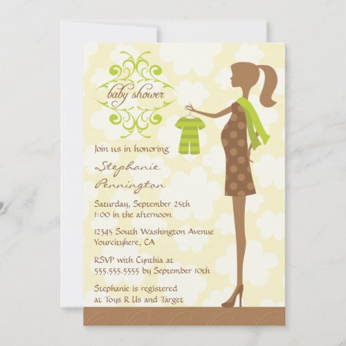 Modern chic green and brown baby shower invitation
