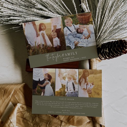 Modern Chic Green Family Photo Collage Newsletter Holiday Card