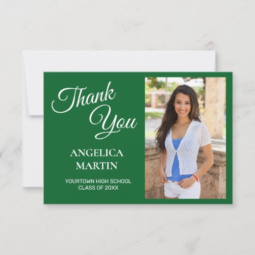 Modern Chic Green Graduation Photo Thank You