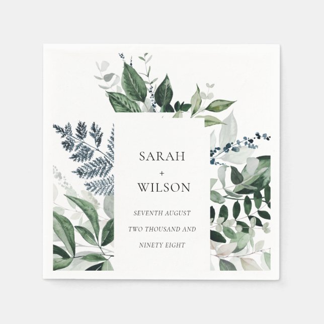 Modern Chic Green Leafy Tropical Foliage Wedding Napkins (Front)