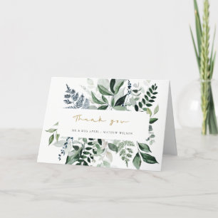 Modern Chic Green Leafy Tropical Foliage Wedding Thank You Card