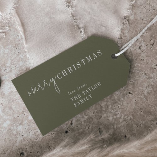 Modern Chic  Green Merry Christmas Family Holiday Gift Tags