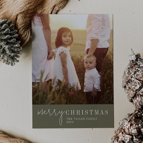 Modern Chic  Green Merry Christmas Photo Holiday Card