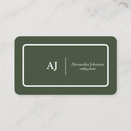Modern Chic Green Monogram Stylish Trendy Business Card
