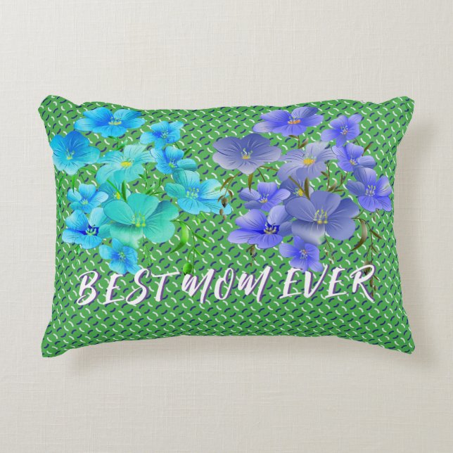 Modern Chic Green Pattern Blue Flower Throw Pillow (Front)