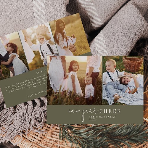Modern Chic  Green Photo Collage New Year News Holiday Card