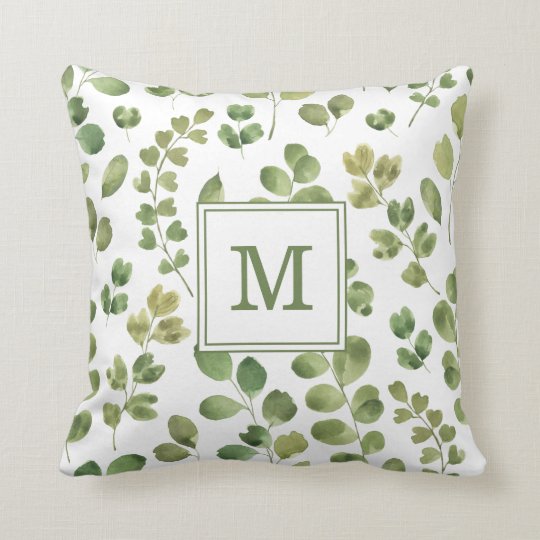 Modern Chic Greenery Monogrammed Throw Pillow | Zazzle.com